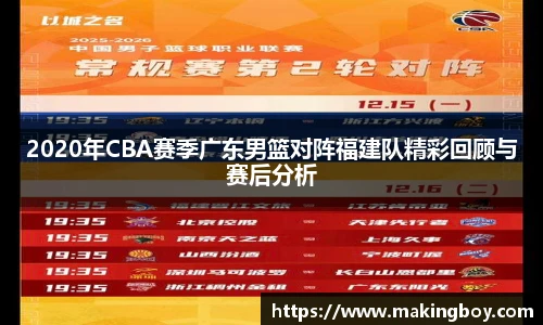 2020年CBA赛季广东男篮对阵福建队精彩回顾与赛后分析